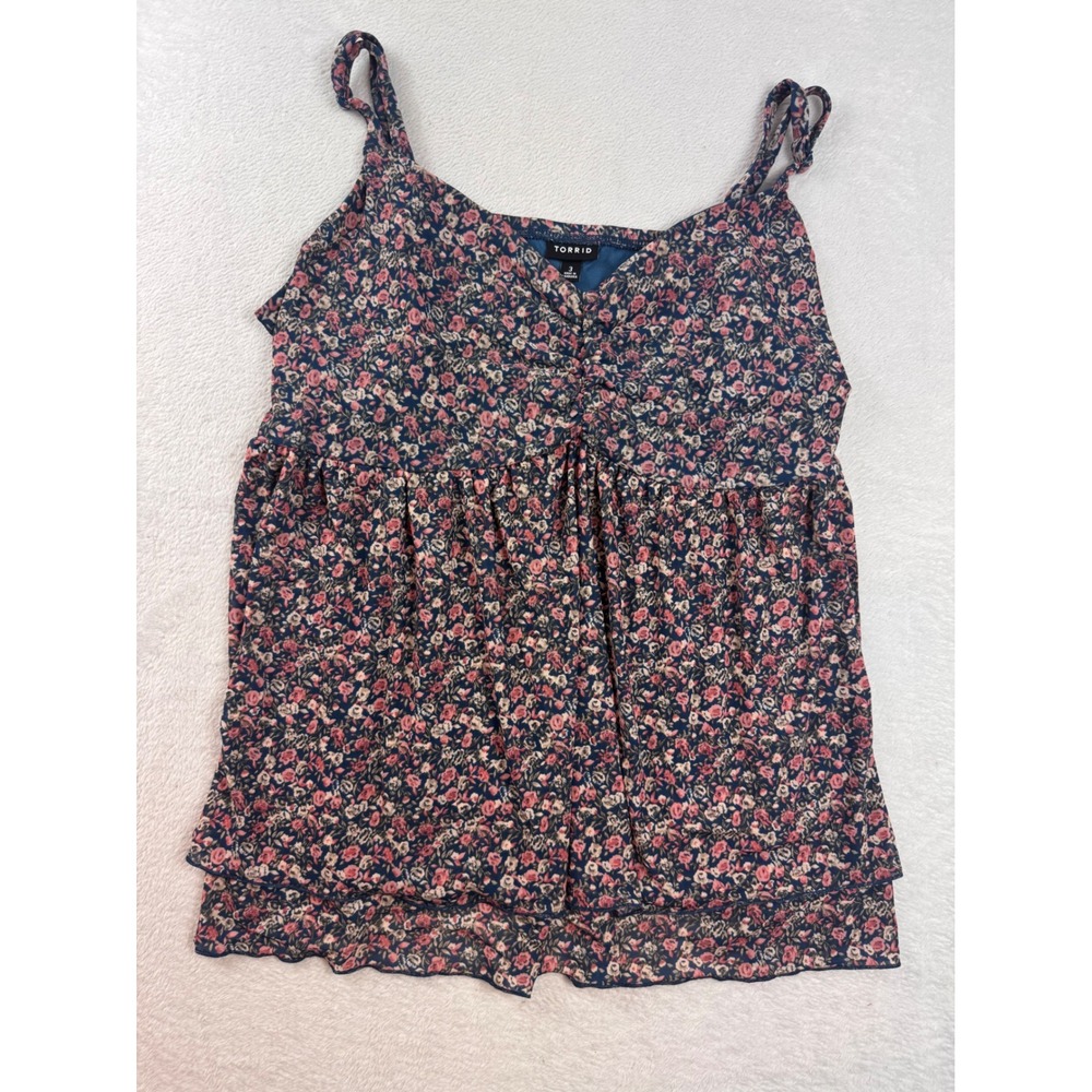 Torrid Floral Mesh Cami Top Womens 3 3X Blue Pink Babydoll Sleeveless Blouse